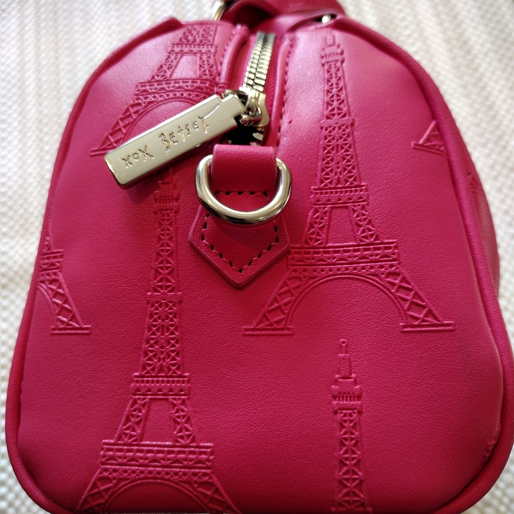 Betsey Johnson Hot Pink Embossed Eiffel Tower Crossbody Bag - Picture 3 of 8